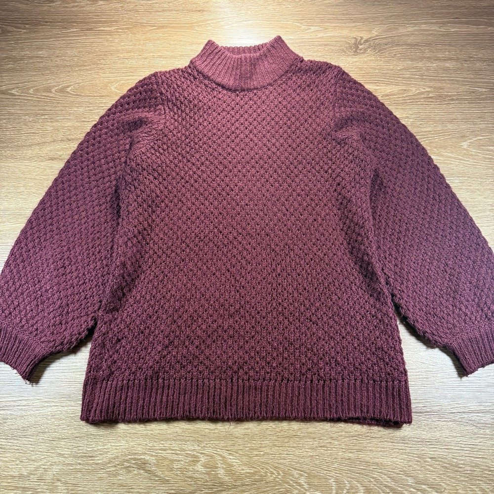 H&M Women's Chunky Knit Mock Neck Sweater Small Burgundy Textured Pullover - Picture 2 of 10